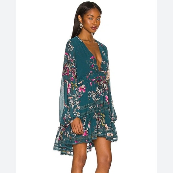 Free People Cherry Blossom Floral Boho Mini Dress Women S Long Sleeve Ruffle - Picture 9 of 16